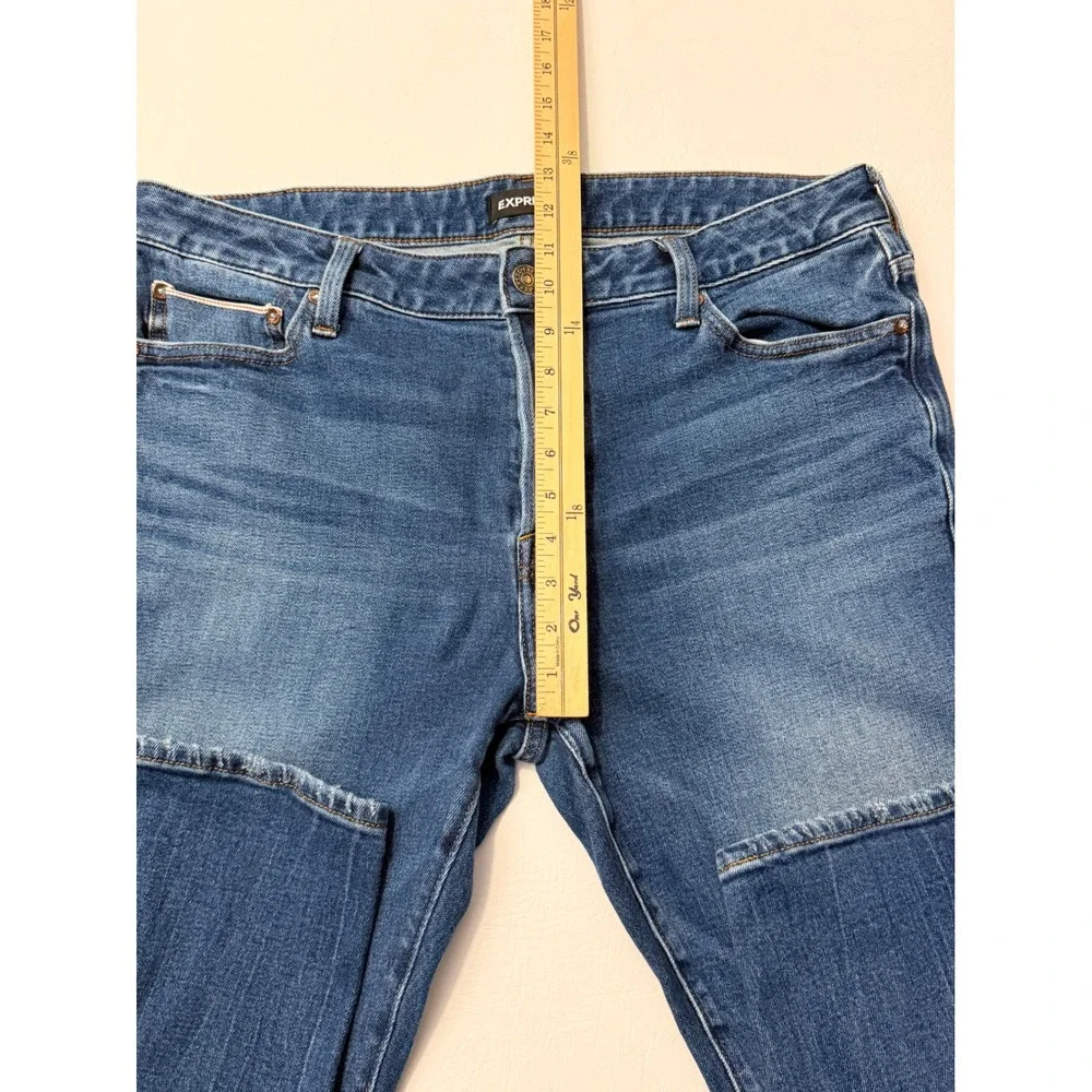 EXPRESS Slim Straight Men Jeans‎ Dark Wash Distressed Button Fly 36x32